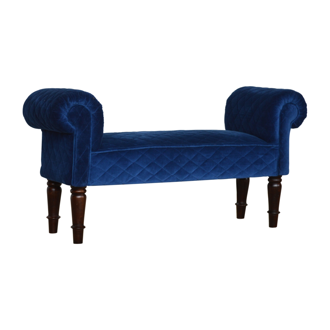Royal Blue Quilted Velvet Bench - Image 3