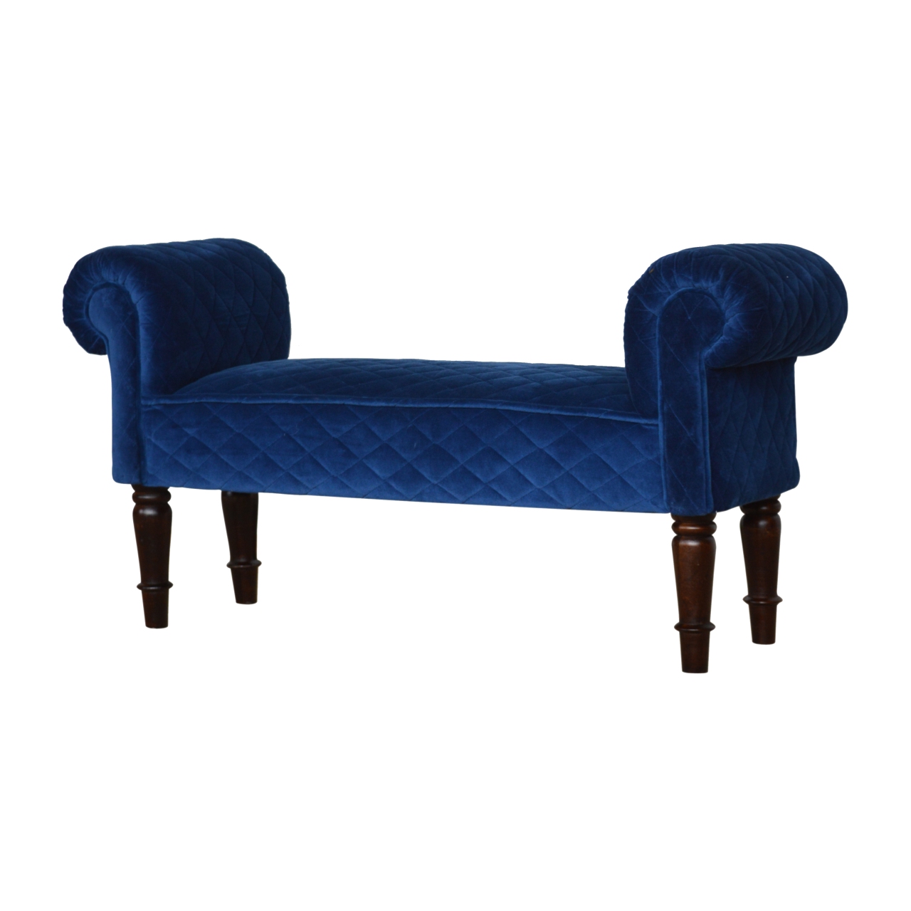 Royal Blue Quilted Velvet Bench - Image 4