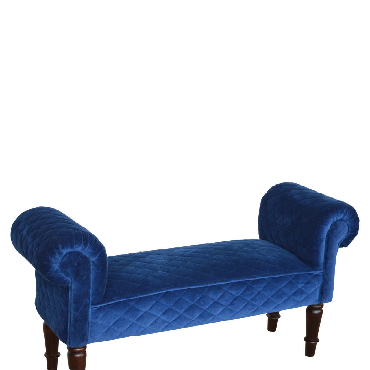 Royal Blue Quilted Velvet Bench - Image 7