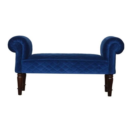 Royal Blue Quilted Velvet Bench - Image 11
