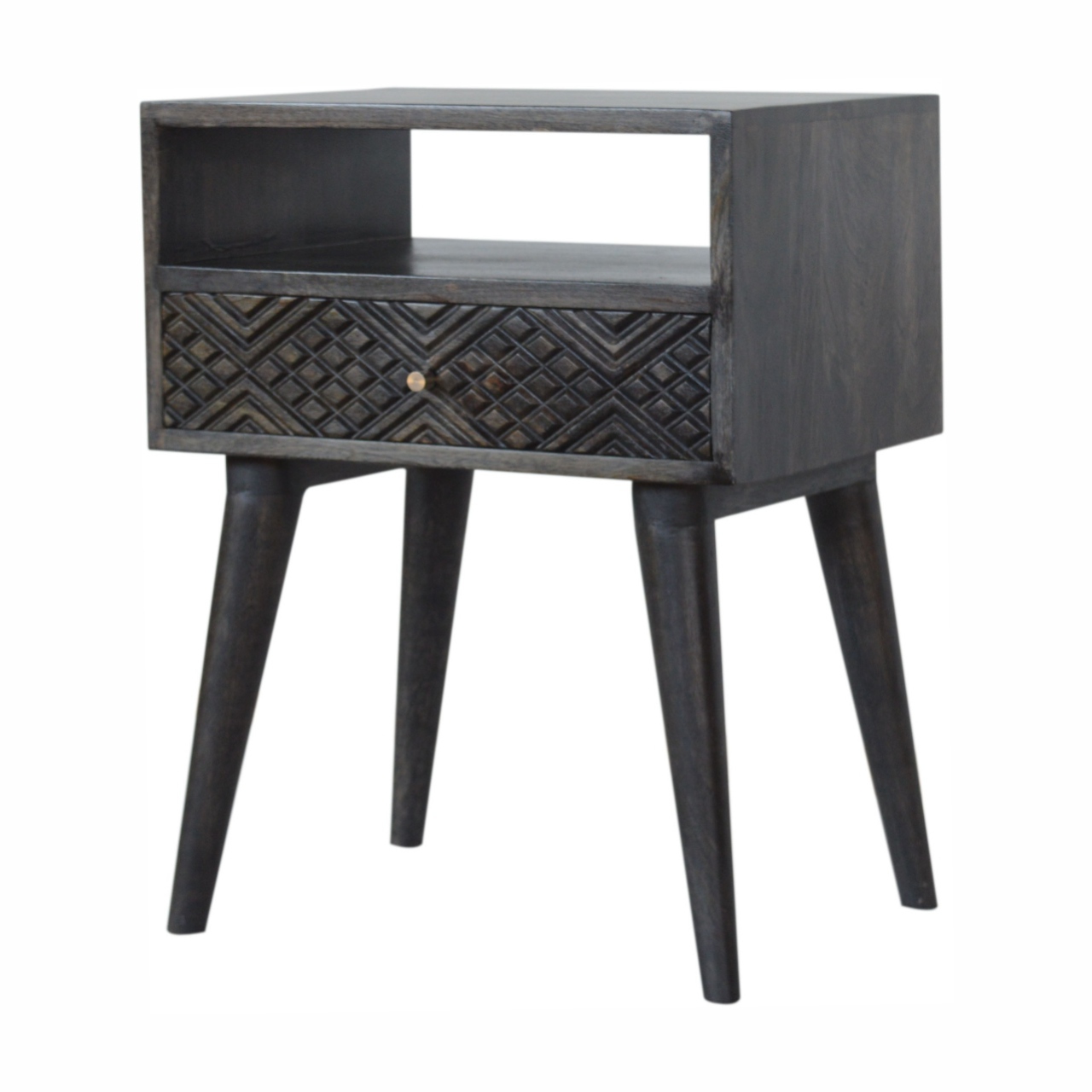 Ash Black Carved Drawer Bedside - Image 3
