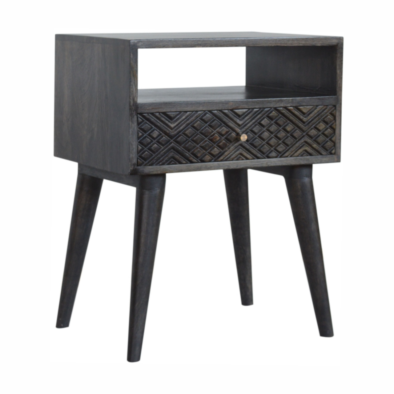 Ash Black Carved Drawer Bedside - Image 4
