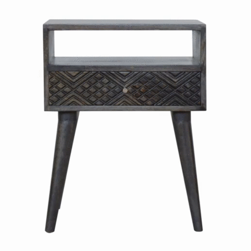 Ash Black Carved Drawer Bedside - Image 10