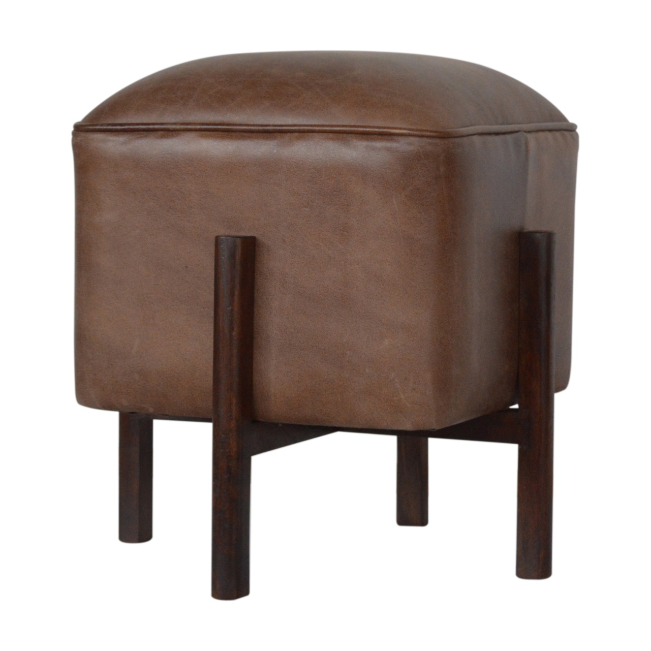 Brown Solid Leather Footstool - Image 2
