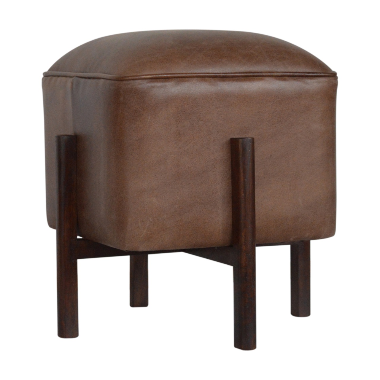 Brown Solid Leather Footstool - Image 3