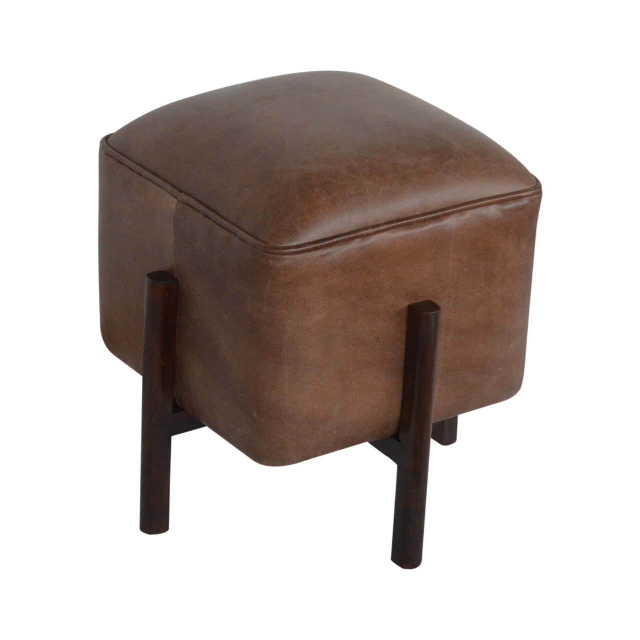 Brown Solid Leather Footstool - Image 4