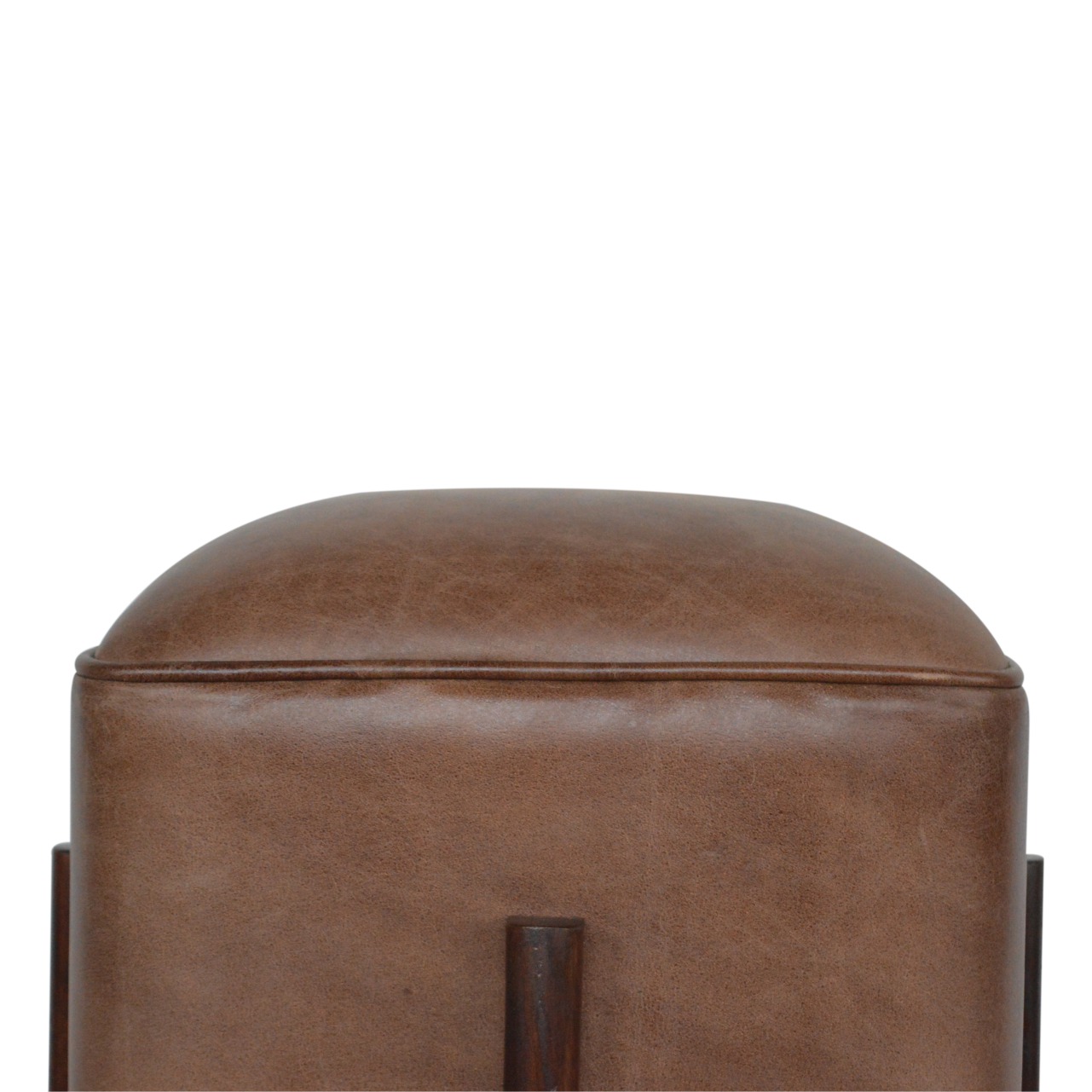 Brown Solid Leather Footstool - Image 6