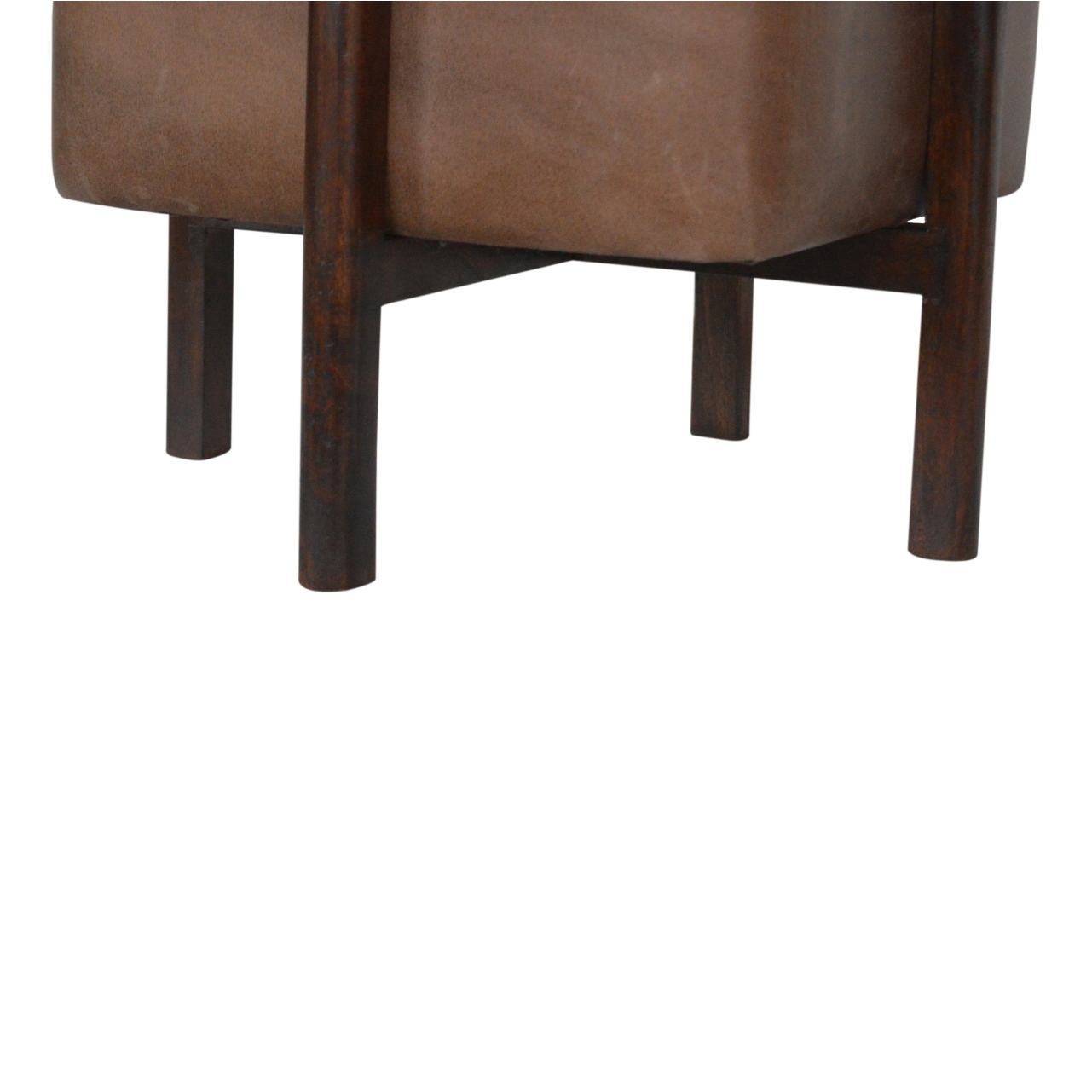 Brown Solid Leather Footstool - Image 7