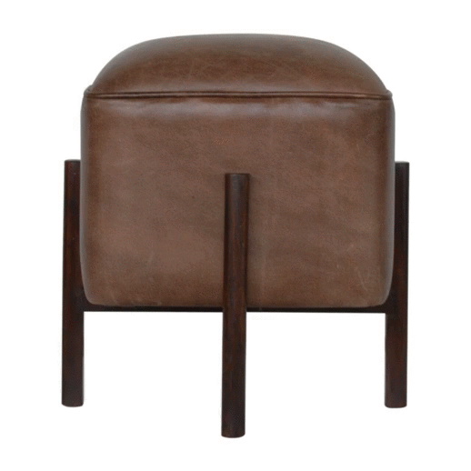 Brown Solid Leather Footstool - Image 8