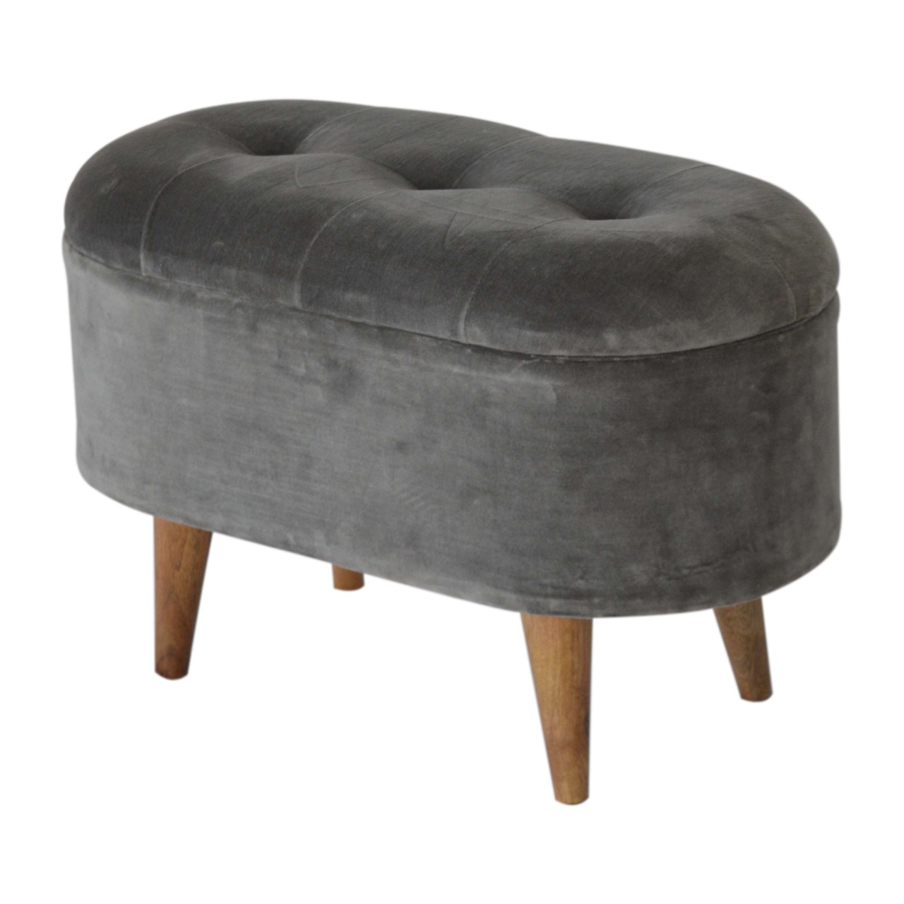 Grey Velvet Storage Footstool - Image 4