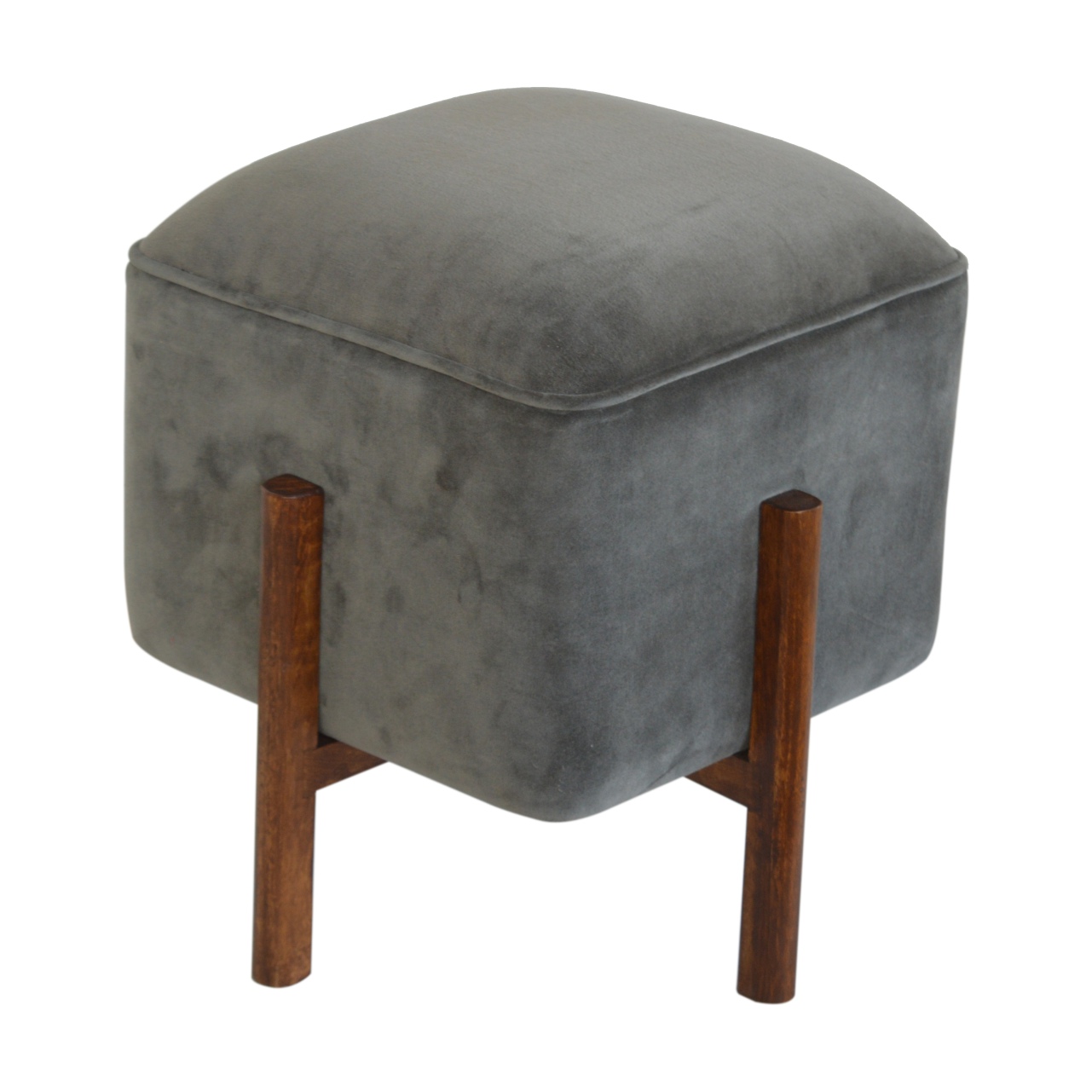 Solid Wood Grey Velvet Footstool - Image 7