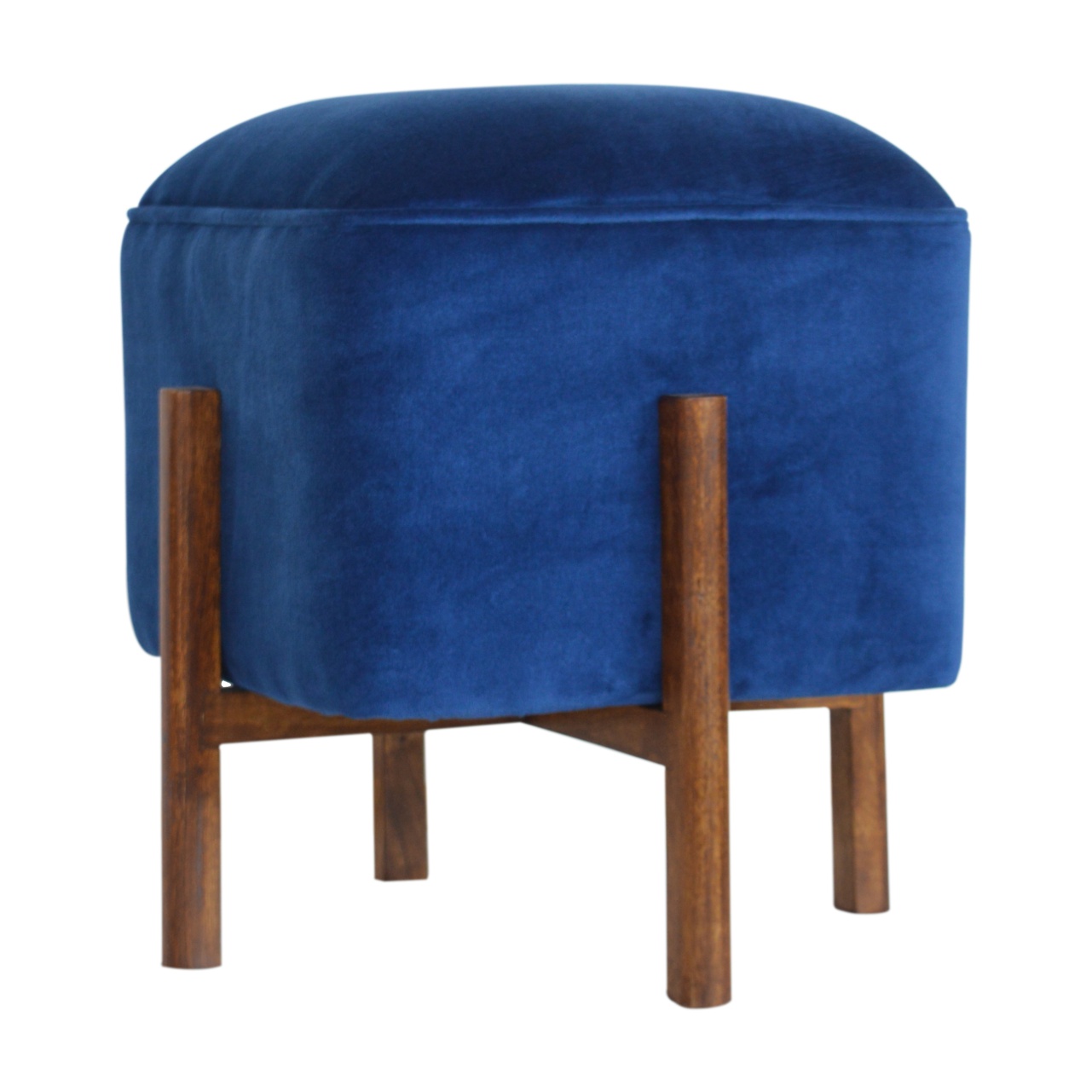 Solid Wood Royal Blue Velvet Stool - Image 3