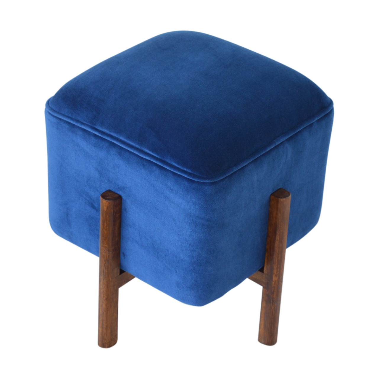 Solid Wood Royal Blue Velvet Stool - Image 4