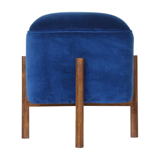 Solid Wood Royal Blue Velvet Stool - Image 9