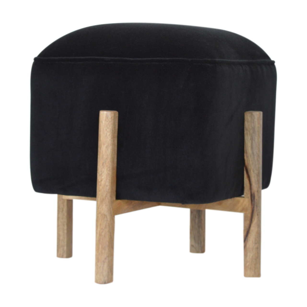 Black Velvet Solid Wood Footstool - Image 7