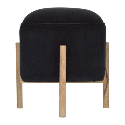Black Velvet Solid Wood Footstool - Image 10
