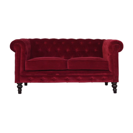 Wine Red Velvet Chesterfield Sofa - Image 11