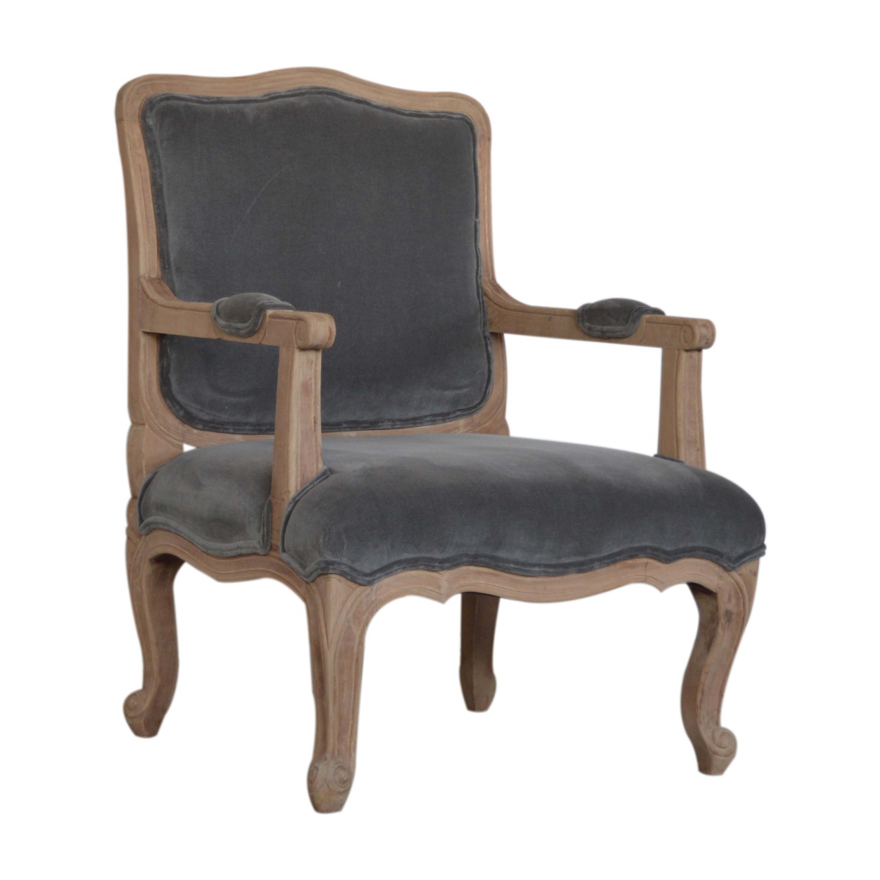 Grey Velvet French Style Chair - Image 3