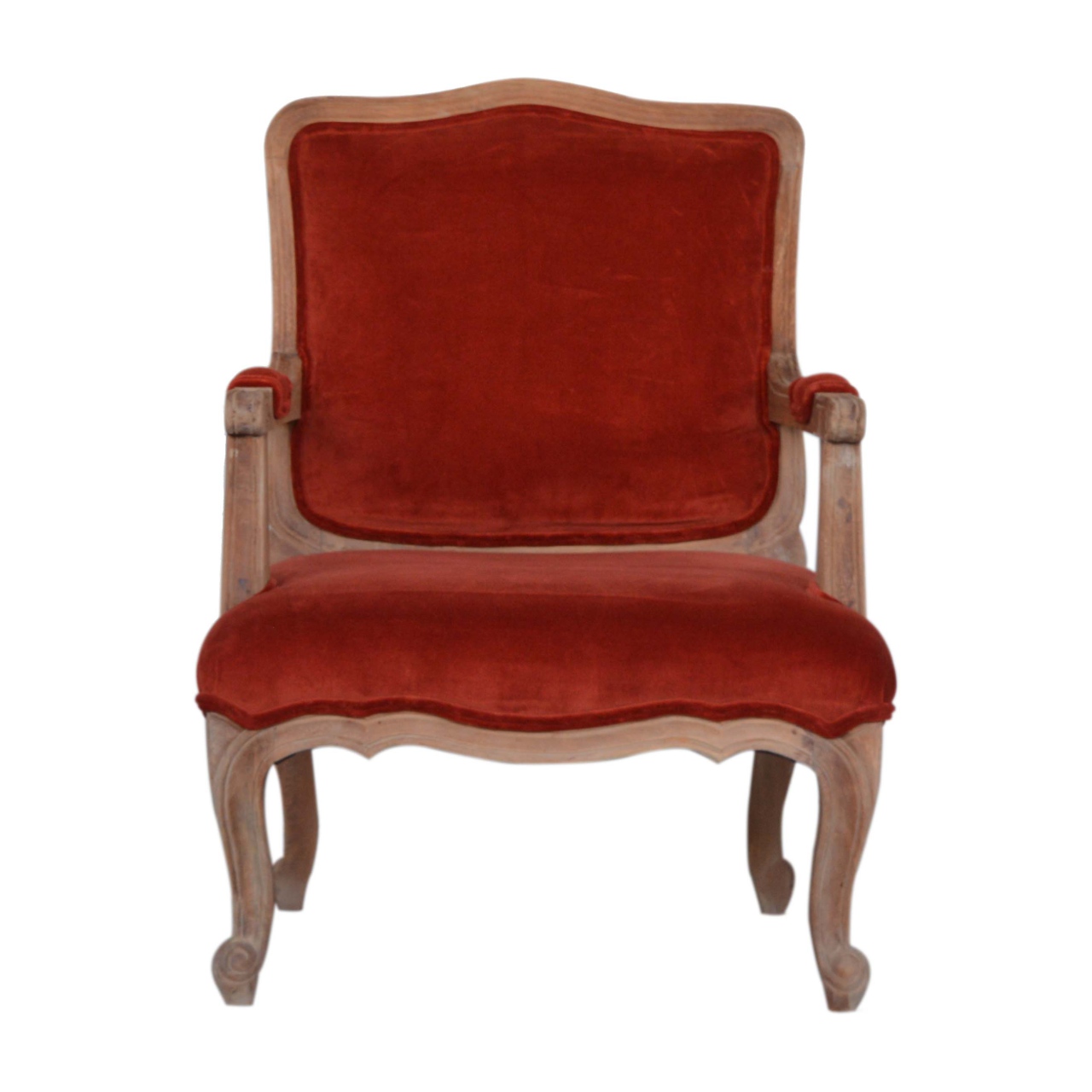 Brick Red Velvet French Style Chair - Image 2