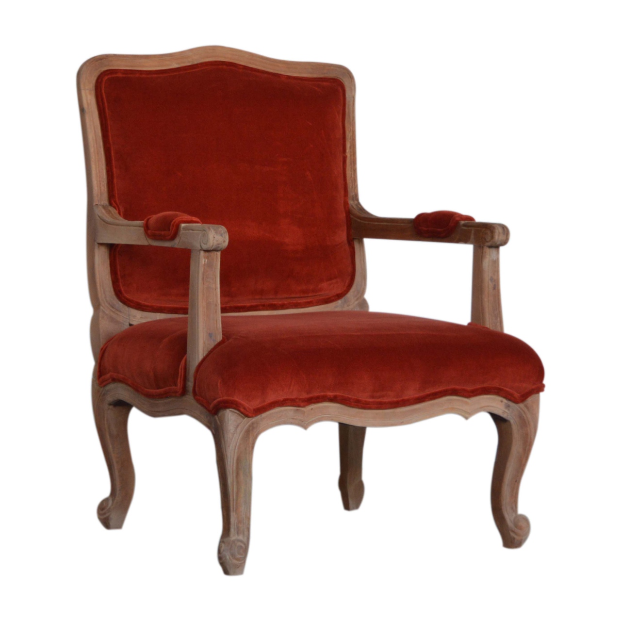 Brick Red Velvet French Style Chair - Image 3