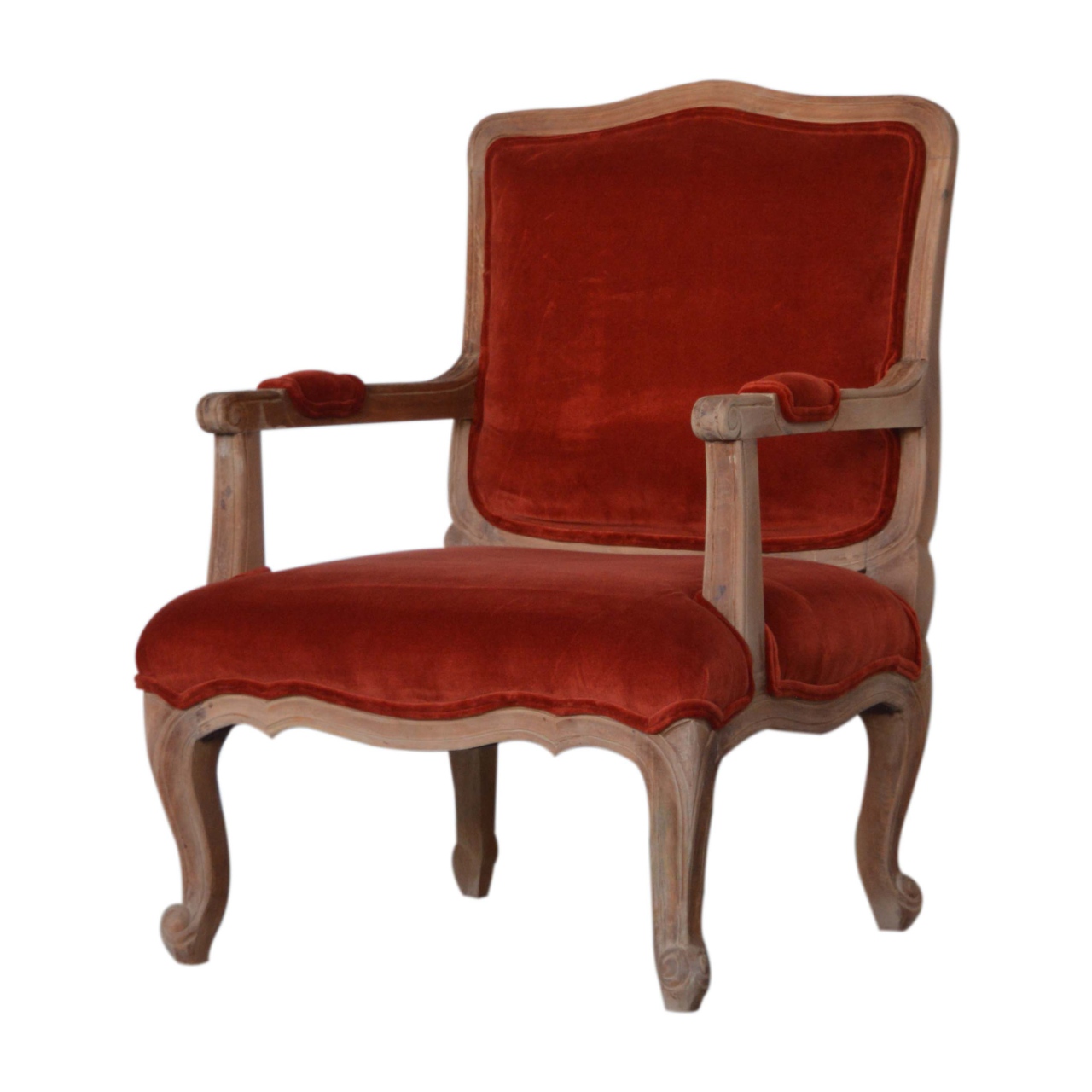 Brick Red Velvet French Style Chair - Image 4