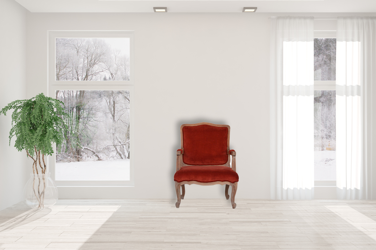 Brick Red Velvet French Style Chair - Image 12