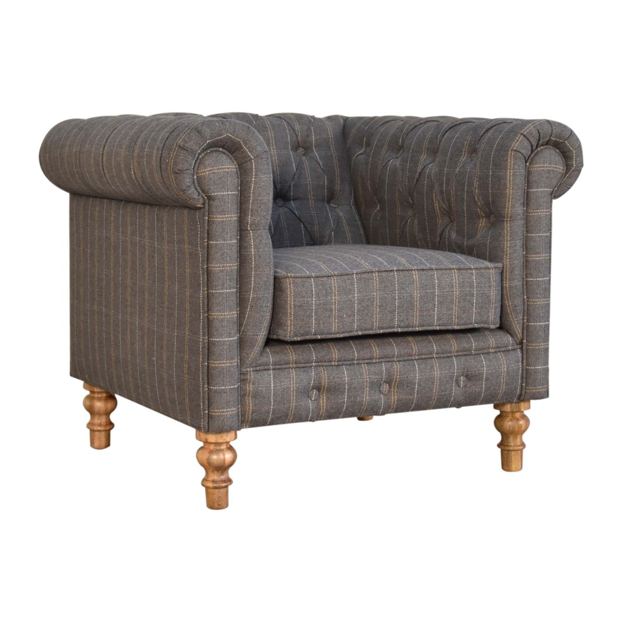 Pewter Tweed Chesterfield Armchair - Image 3