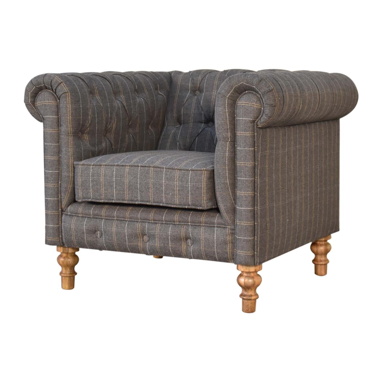 Pewter Tweed Chesterfield Armchair - Image 4