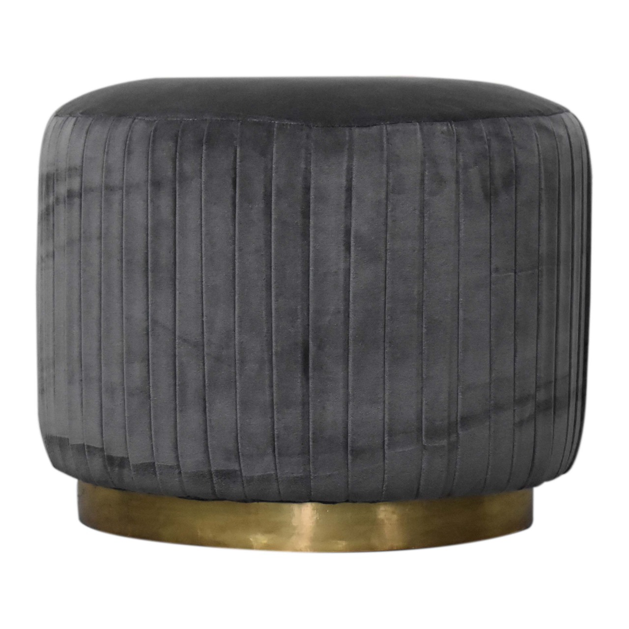 Grey Velvet Pleated Footstool - Image 2