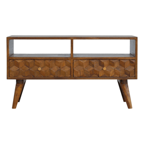 Chestnut Cube Carved TV Unit - Image 10