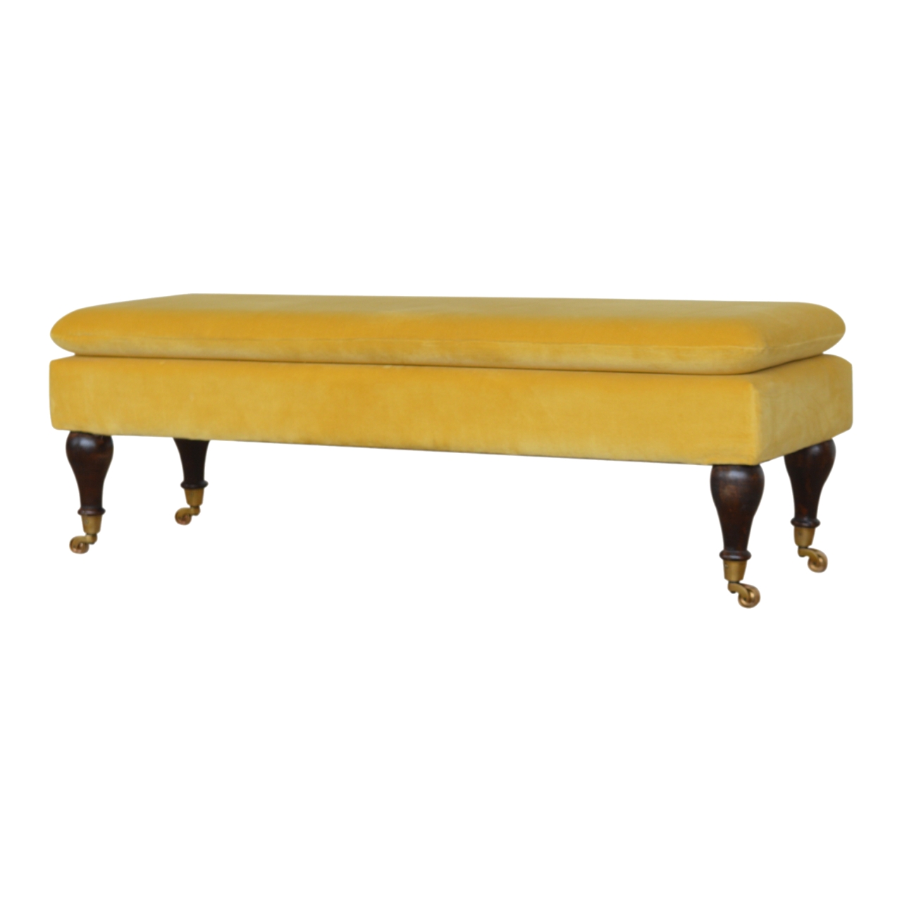 Mustard Velvet Castor Bench - Image 2