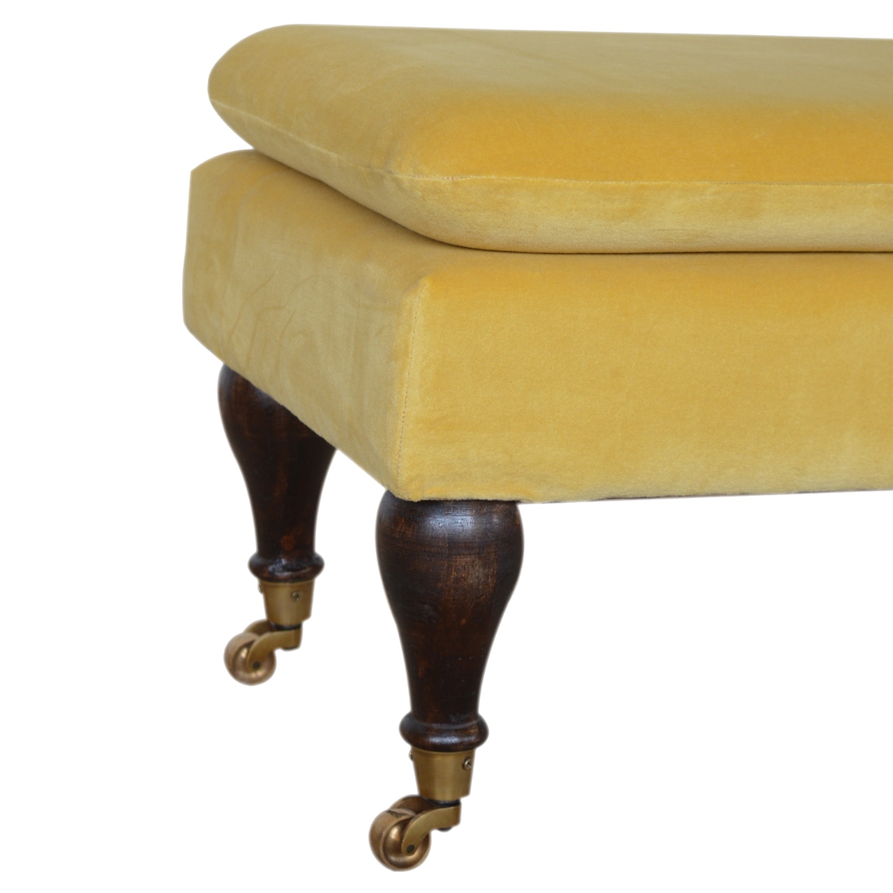 Mustard Velvet Castor Bench - Image 5