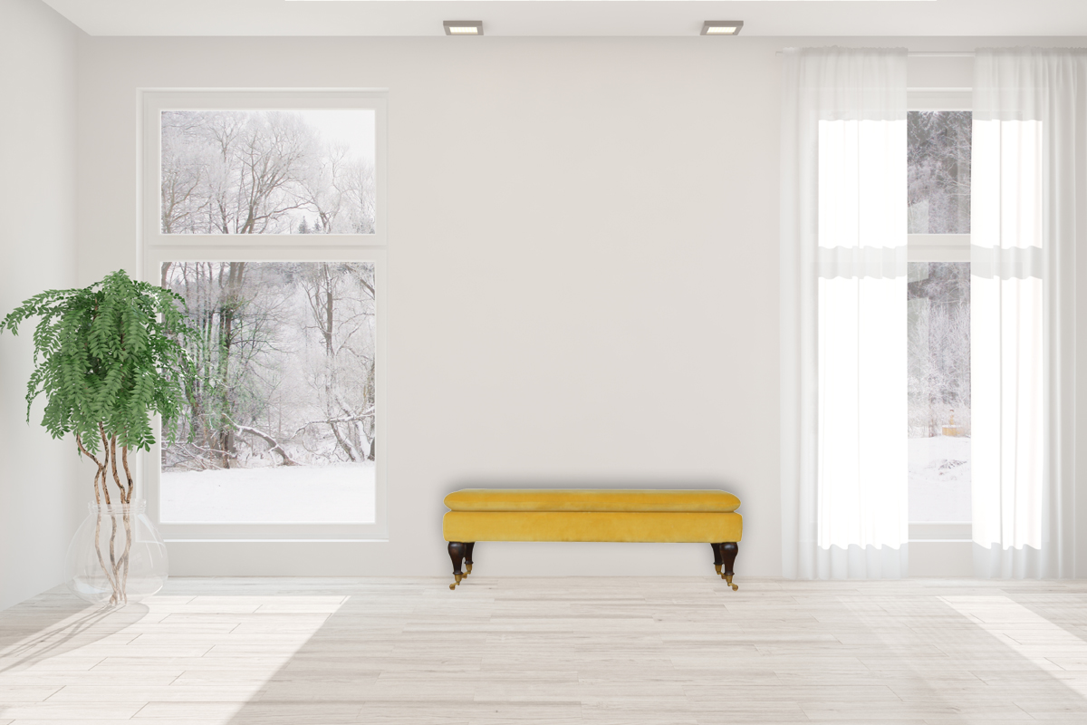 Mustard Velvet Castor Bench - Image 12