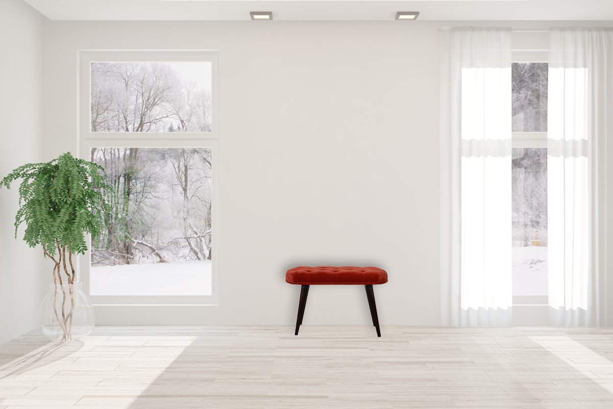 Brick Red Cotton Velvet Deep Bench - Image 12