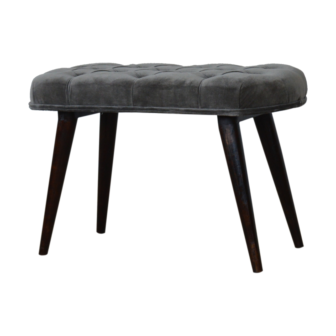 Grey Velvet Gold Base Footstool - Image 2