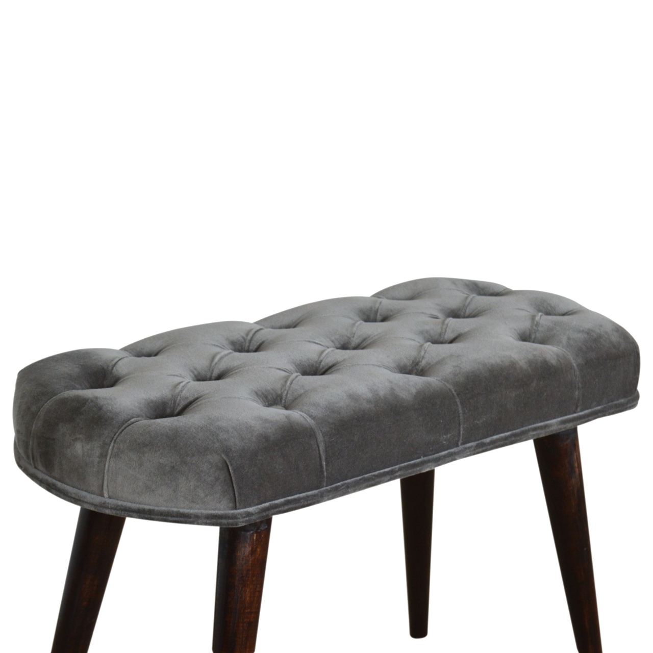 Grey Velvet Gold Base Footstool - Image 4