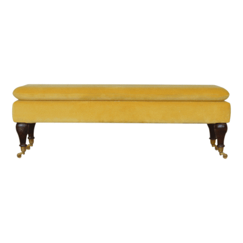Mustard Velvet Castor Bench - Image 10