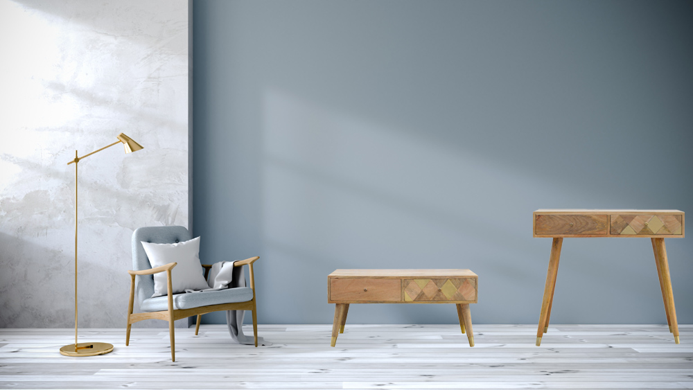 Oak-ish Gold Inlay Coffee Table - Image 11