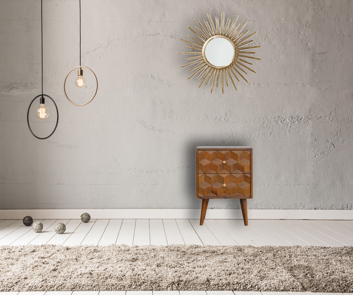 Chestnut Cube Carved Bedside - Image 11