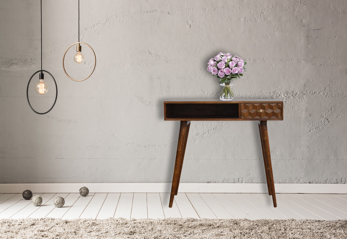 Chestnut Cube Carved Writing Desk - Image 11