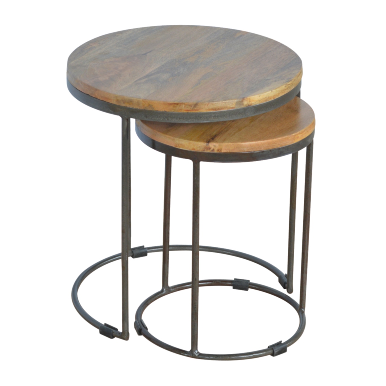 Round Stool Set of 2 with Iron Base - Image 3