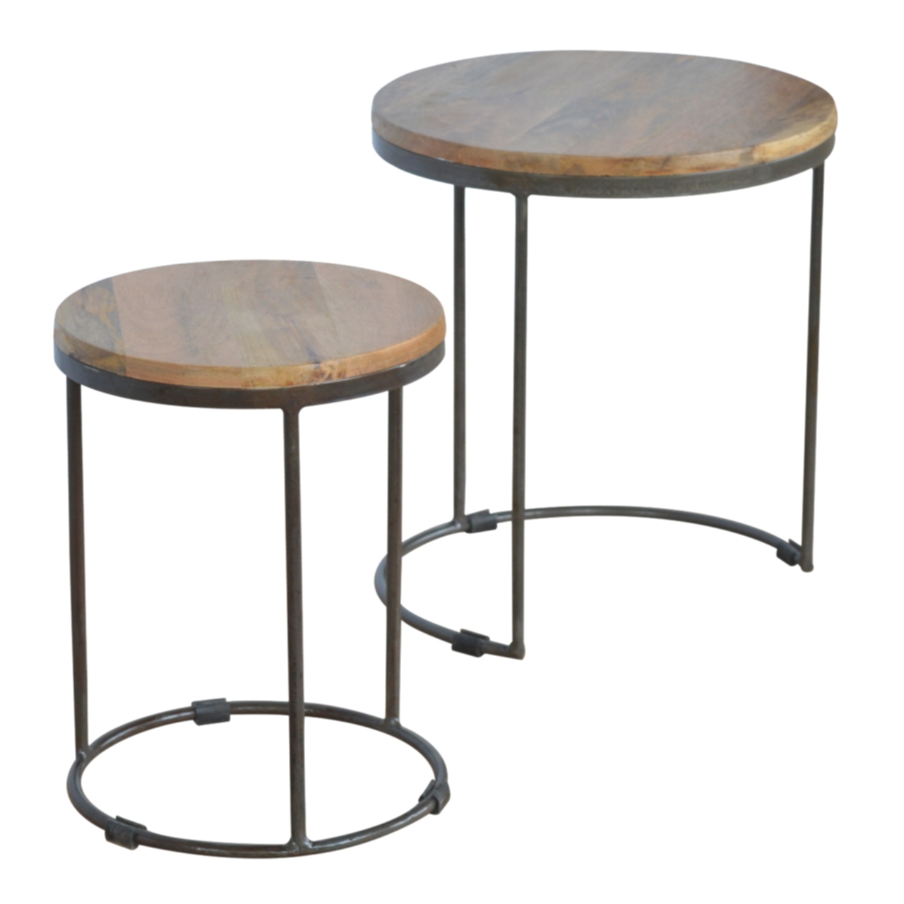 Round Stool Set of 2 with Iron Base - Image 2