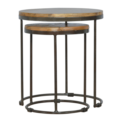 Round Stool Set of 2 with Iron Base - Image 9