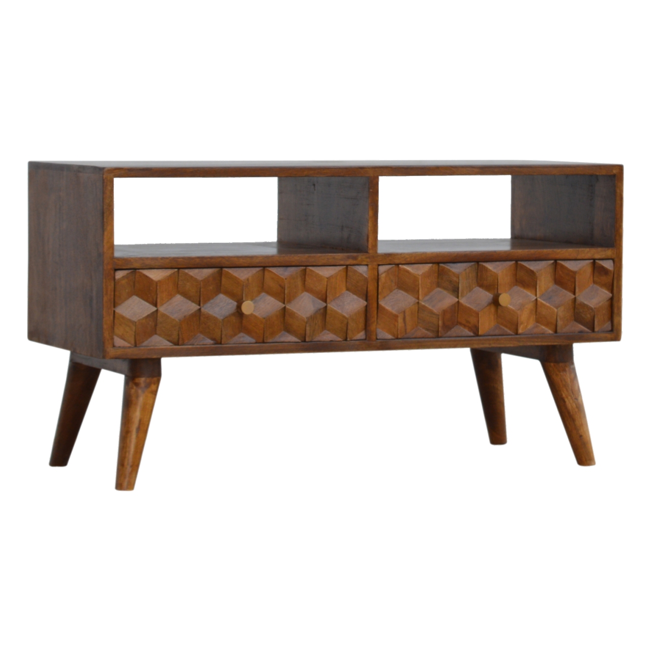 Chestnut Cube Carved TV Unit - Image 2