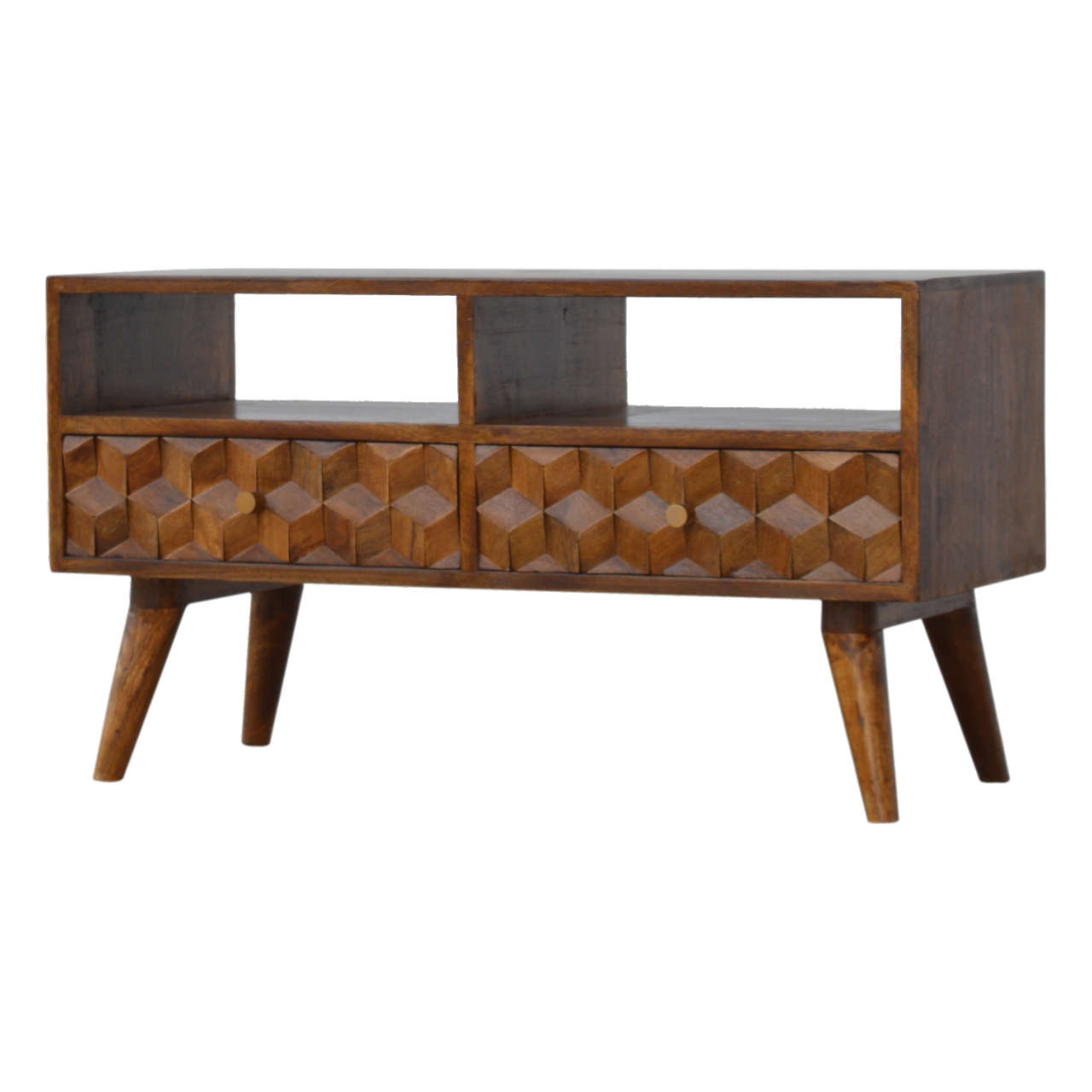 Chestnut Cube Carved TV Unit - Image 3