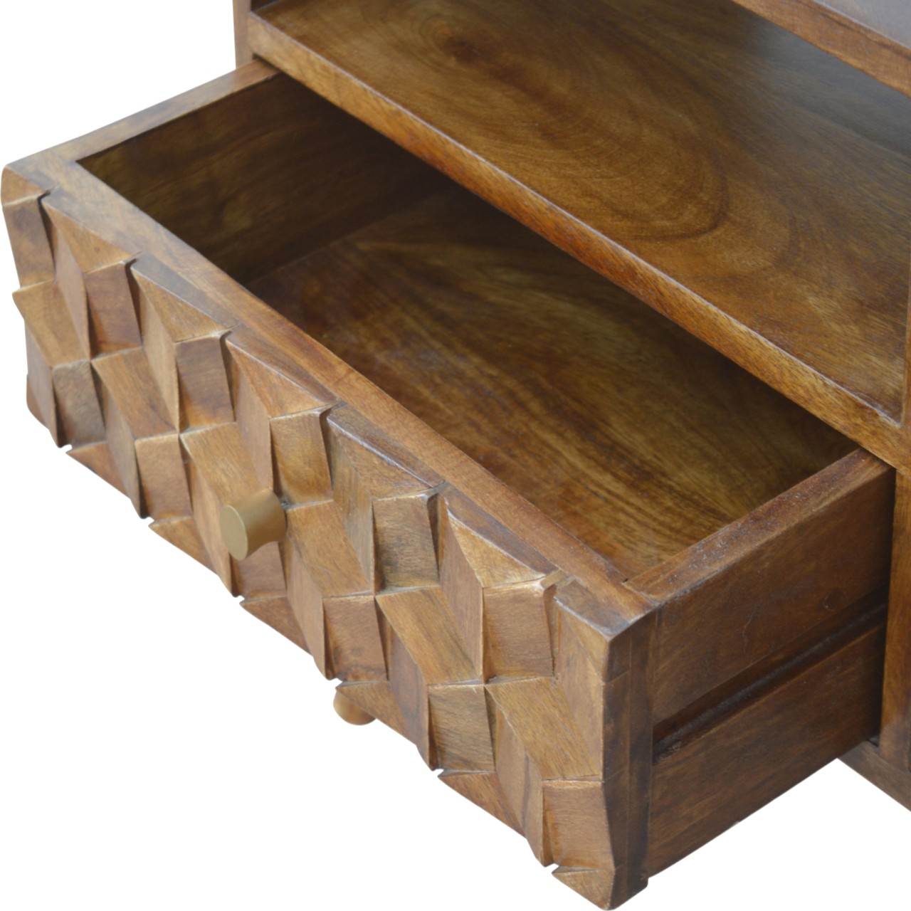 Chestnut Cube Carved TV Unit - Image 7