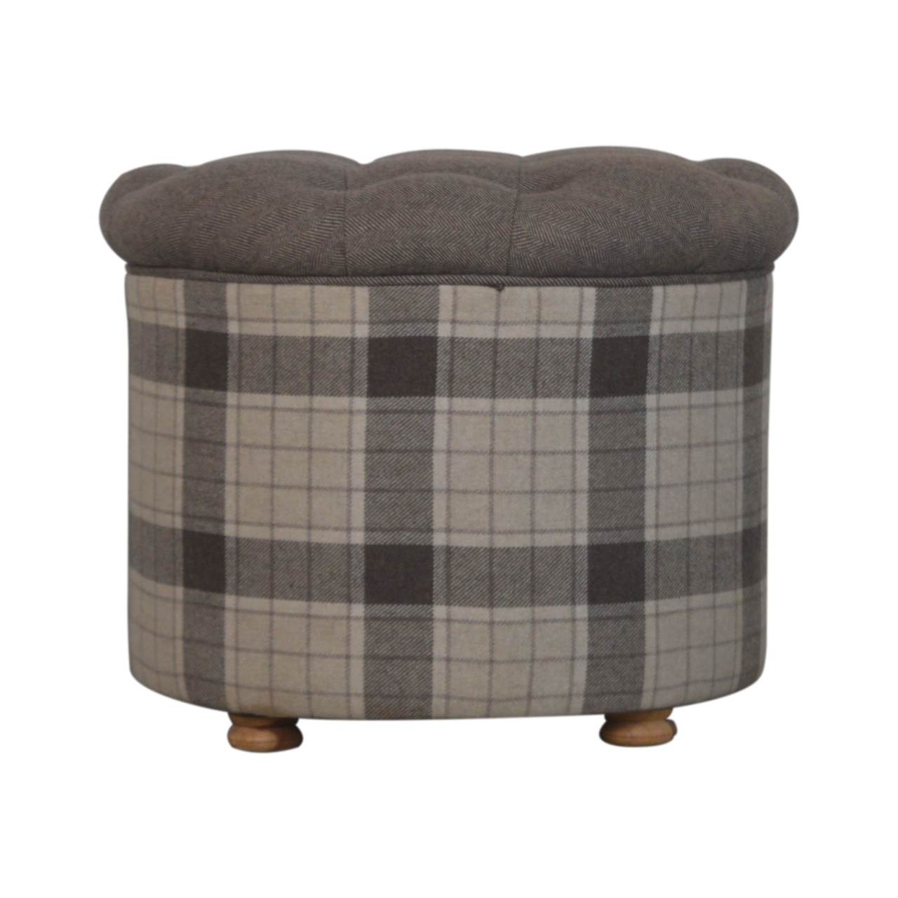Deep Button Round Checked Footstool - Image 2