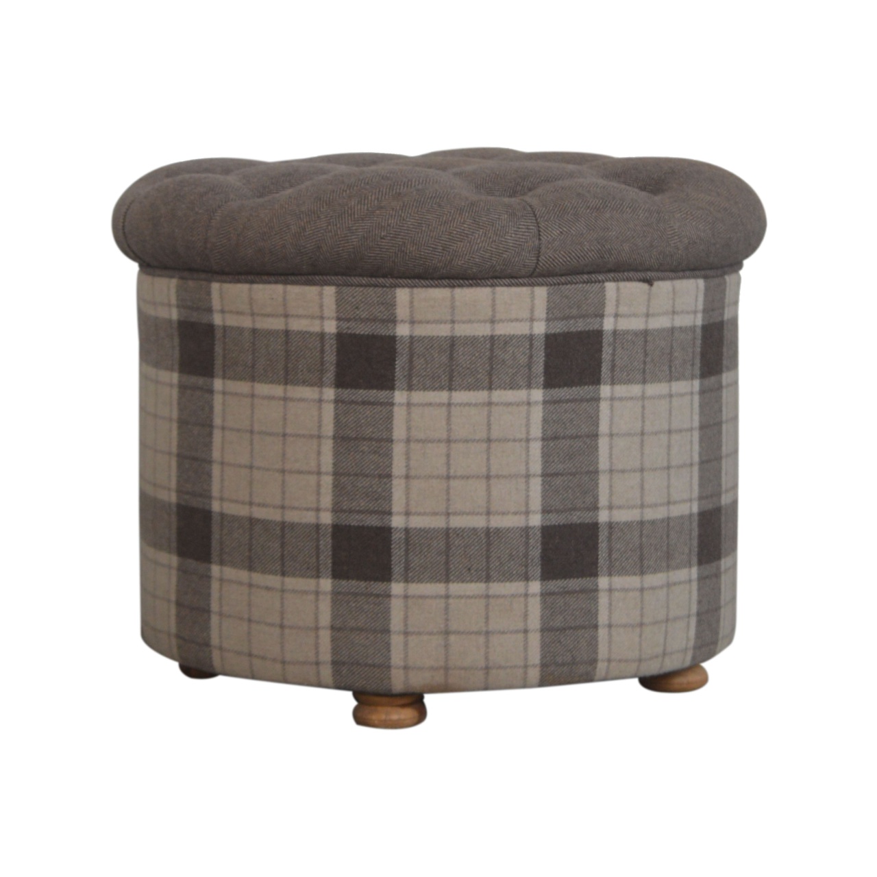 Deep Button Round Checked Footstool - Image 3