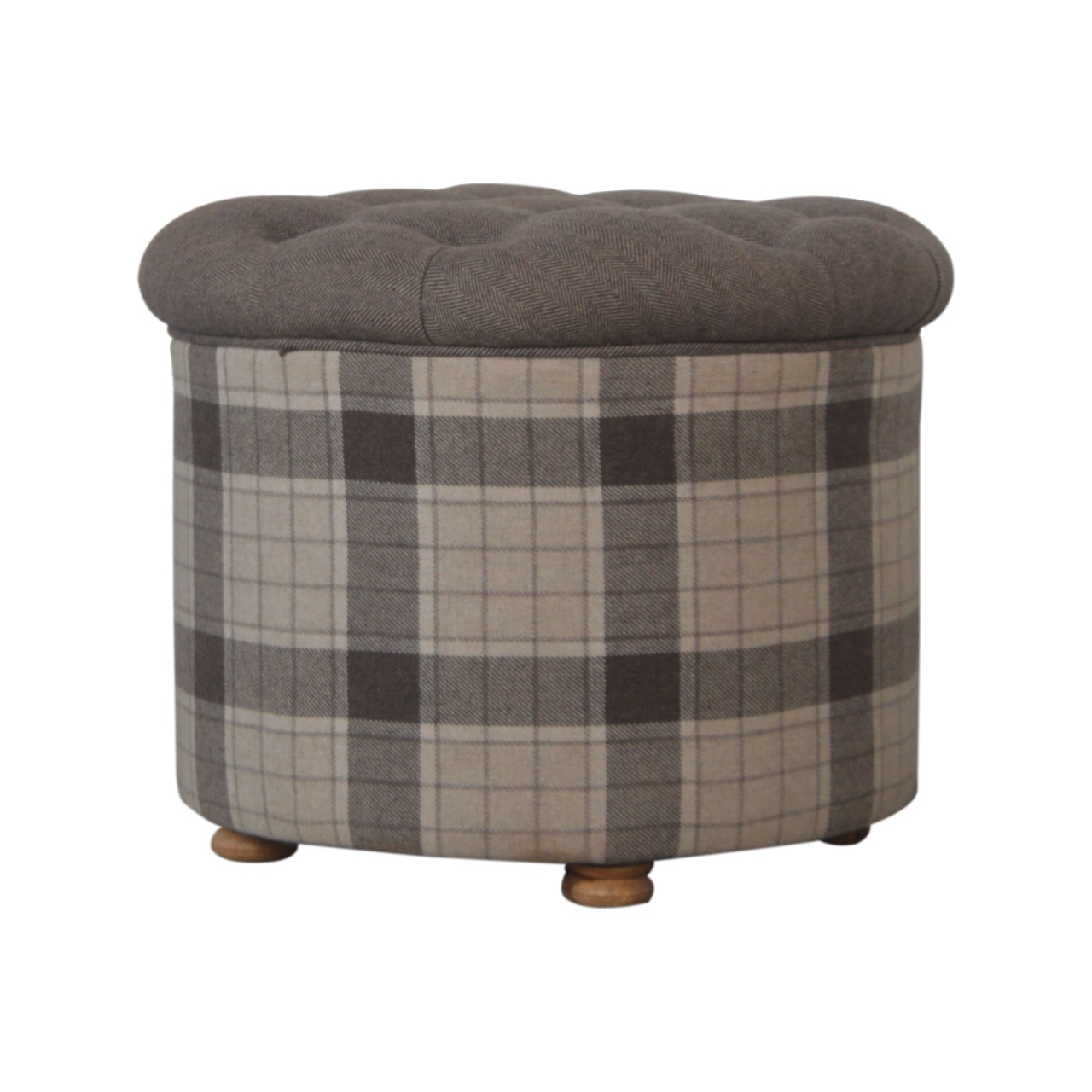Deep Button Round Checked Footstool - Image 4