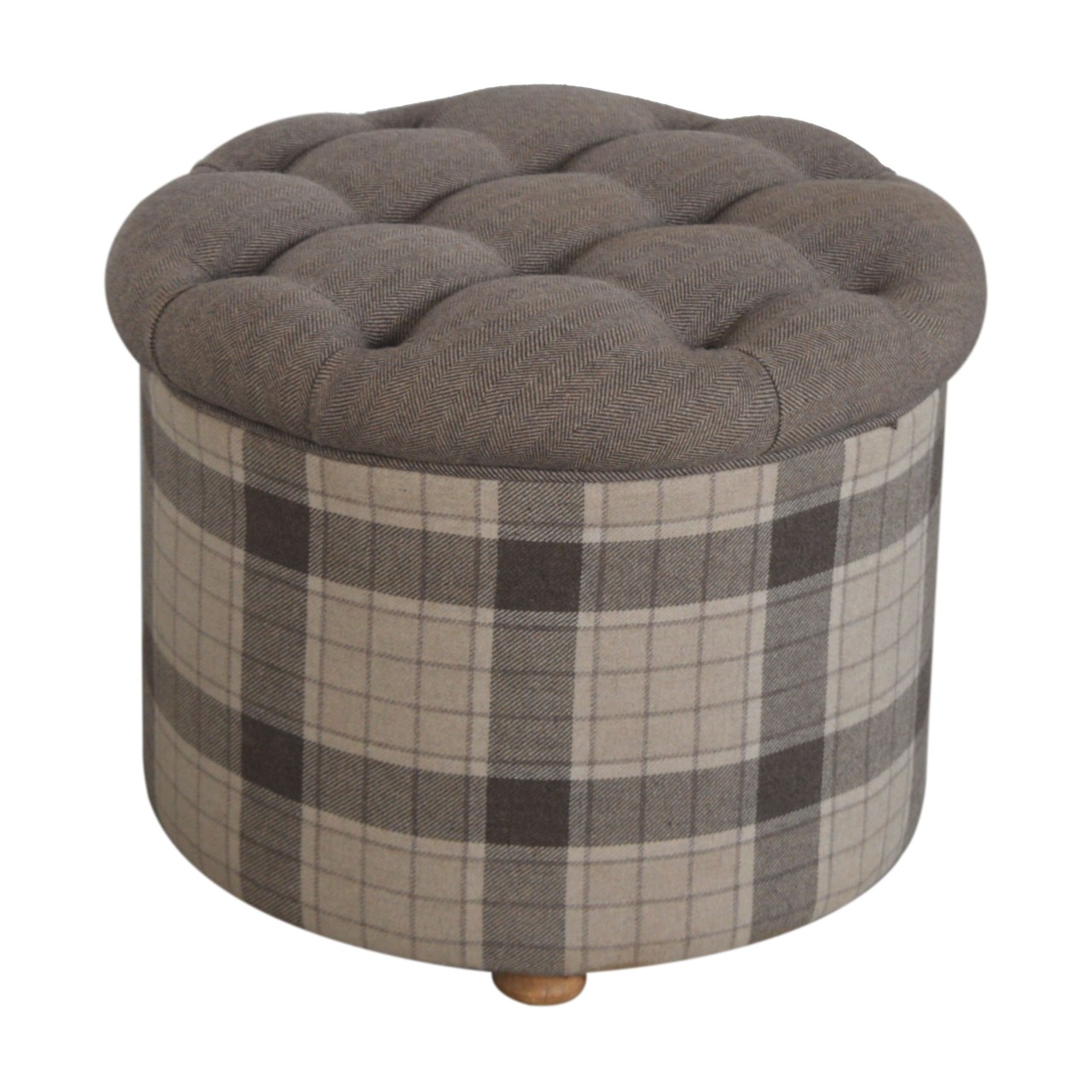 Deep Button Round Checked Footstool - Image 5